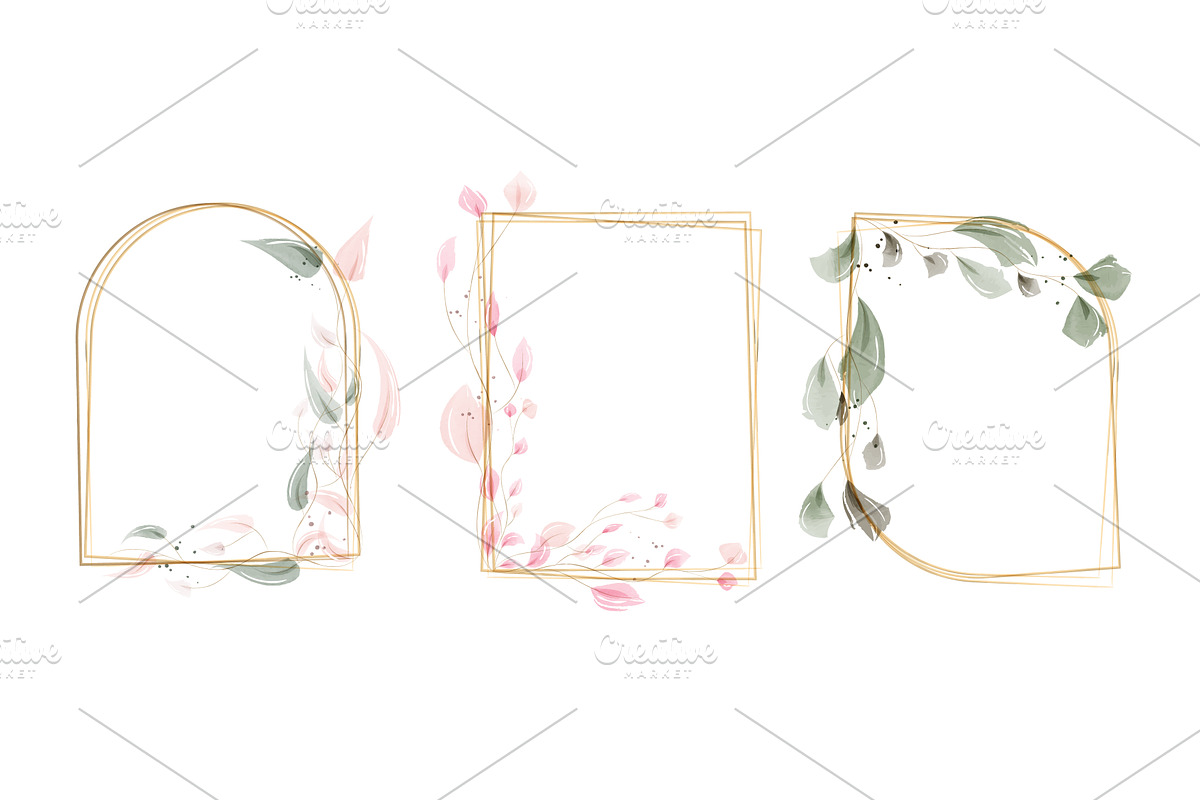 Elegant watercolor golden frames, an Illustration by okskukuruza