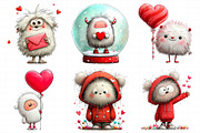 Watercolor Valentine Cute Yeti Clipa, an Illustration by Daily.Designs (Thumbnail 3 of 7)