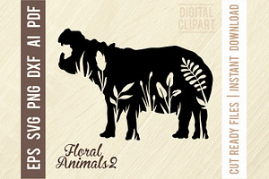 Hippo SVG - Floral Animals SVG