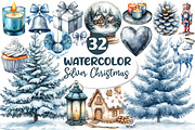 Silver Christmas Watercolor Clipart, an Illustration by Dream Creation (Thumbnail 1 of 7)
