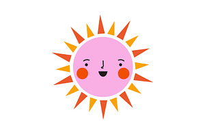 Set Of Colored Suns With Smile Faces