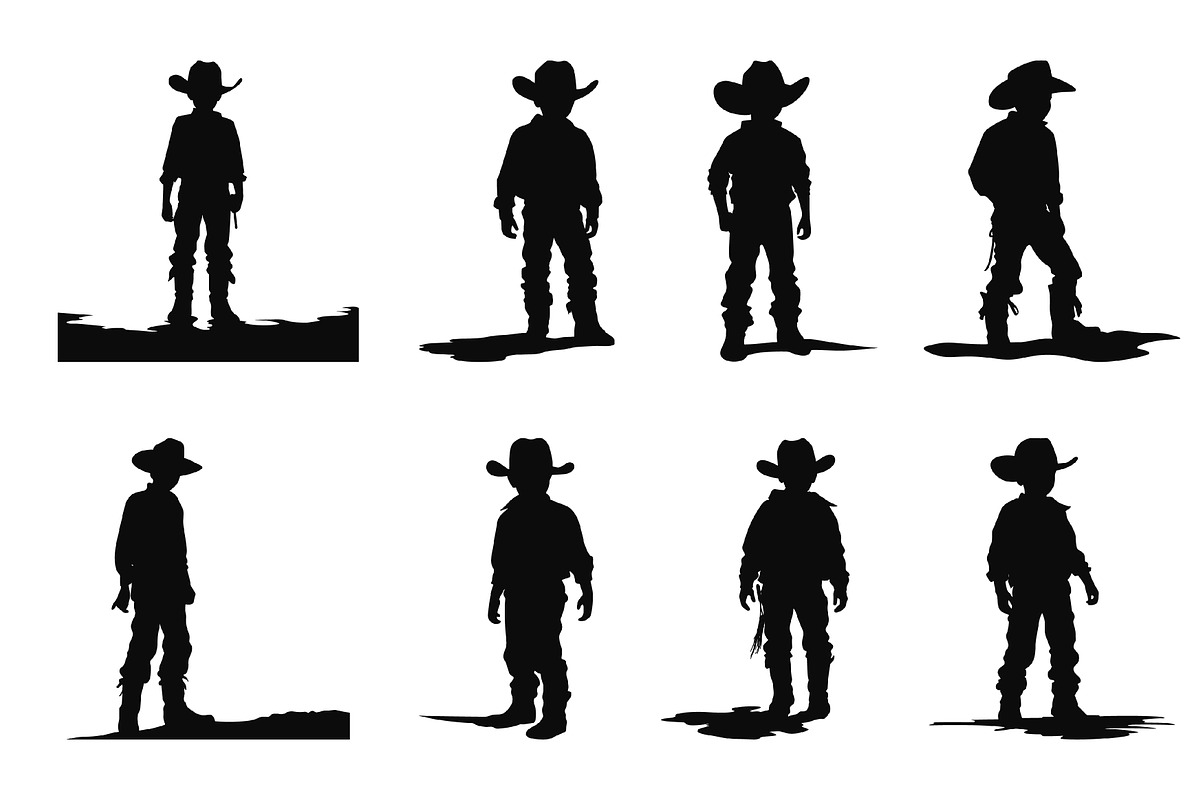 Little Cowboy Silhouettes Vector Set, a Person Illustration by Gfx Expert Team (Photo 3 of 3)