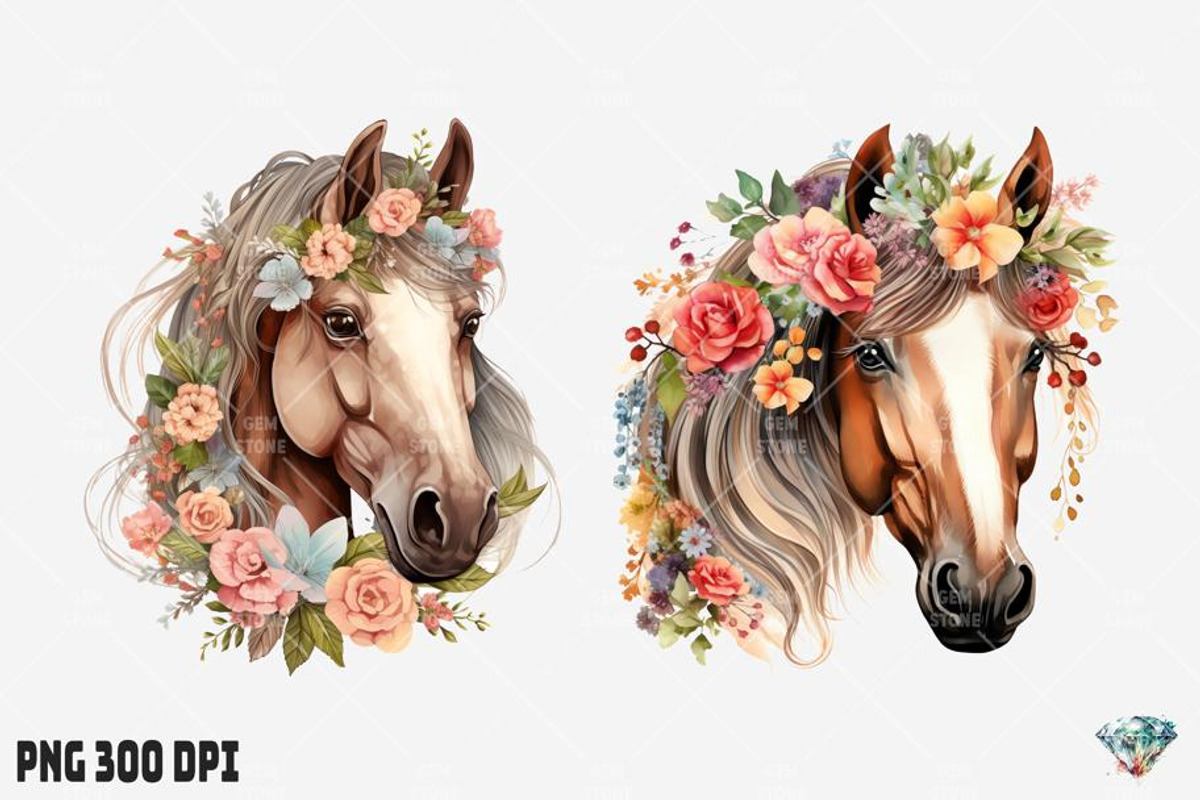 Boho Horse Flower Watercolor, an Illustration by Gemstone (Photo 10 of 12)