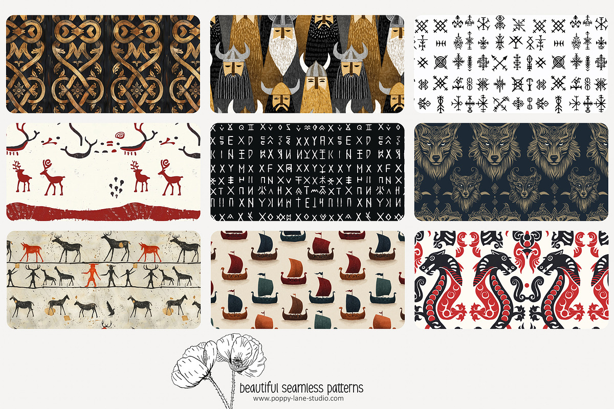 80 Viking seamless pattern, a Pattern Graphic by Poppy Lane Studio (Photo 3 of 11)