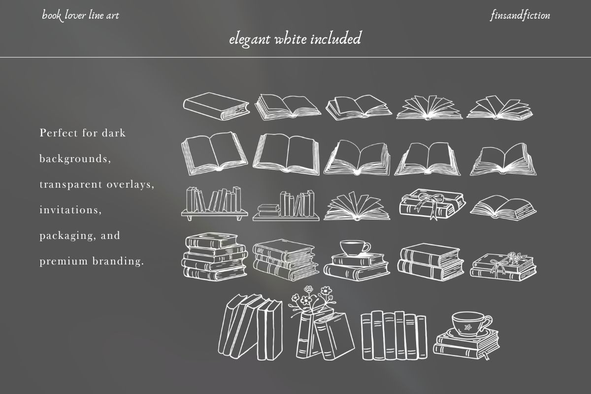 Book Lover Line Art Bundle, a Decorative Illustration by Fins and Fiction (Photo 4 of 8)