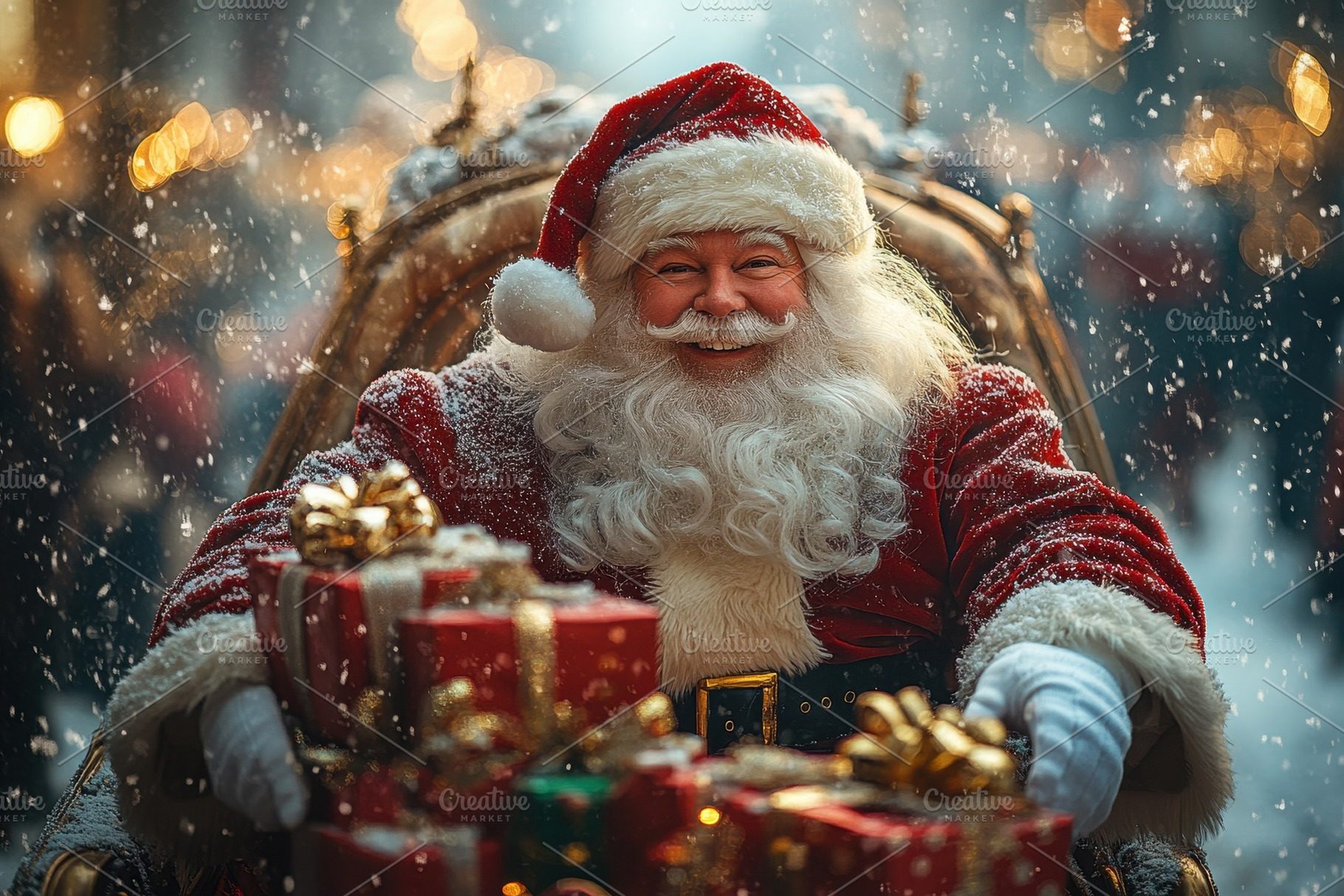 Santa Claus joyfully delivering gift, a Photo by Tanuart