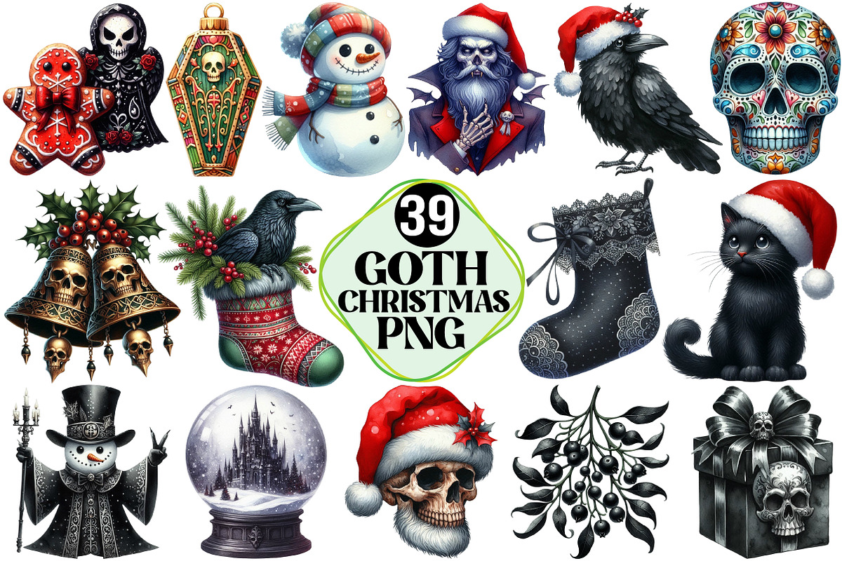Goth Christmas Clipart, an Illustration by Pixels.Craft (Photo 1 of 7)