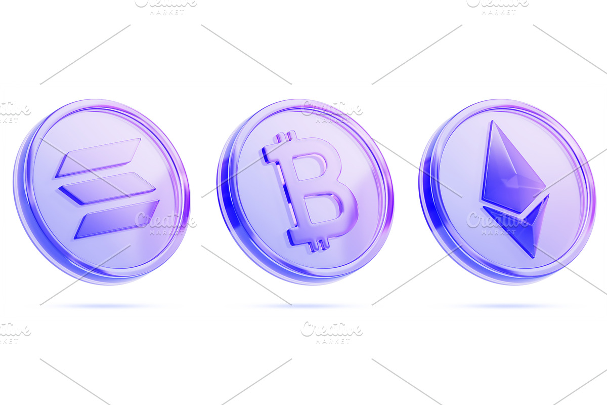 Glass holographic cryptocurrency set, a Finance Illustration by Marozhkastudio
