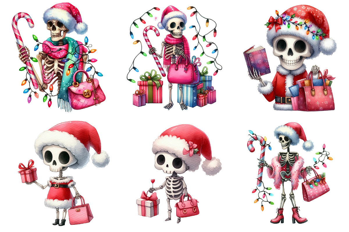 Cute Christmas Skeleton PNG Clipart, a Seasonal Illustration by CitraGraphics (Photo 3 of 6)