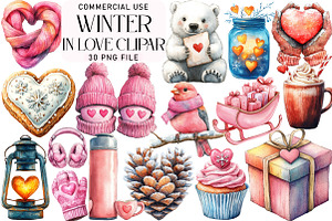 Watercolor Winter in Love Clipart, an Illustration by Daily.Designs