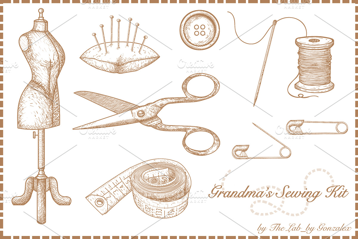 Grandma's Sewing Kit-Hand Drawn Icon, an Icon by alessandra_gonzalez (Photo 1 of 4)