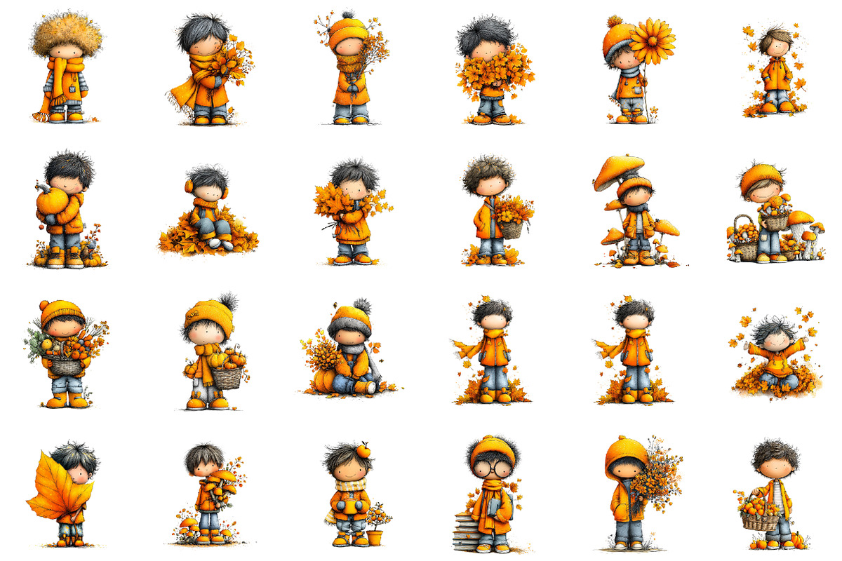 Whimsical Enjoy Autumn Boy Clipart, a Seasonal Illustration by designcity5 (Photo 2 of 5)