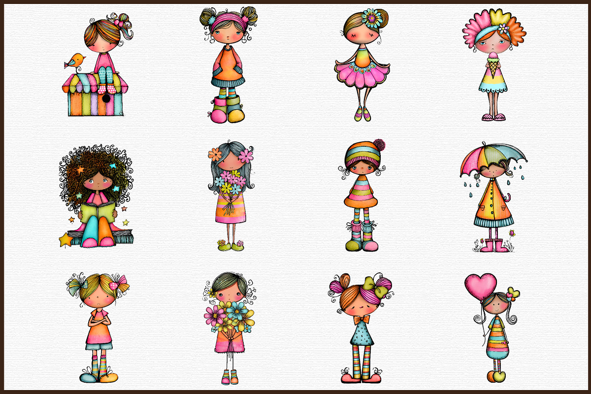 Quirky Cute Little Girl Clipart, an Illustration by Sublimation Artist (Photo 3 of 6)
