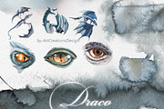 Hand Painted Draco Clipart Set, a Decorative Illustration by ArtCreationsDesign (Thumbnail 2 of 13)