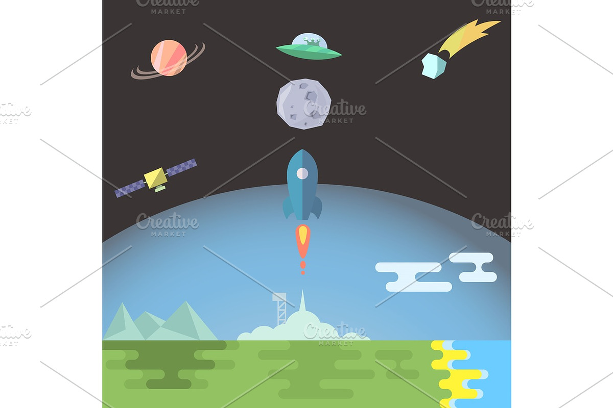 Rocket launch flat style vector illustration, an Illustration by Funky corner