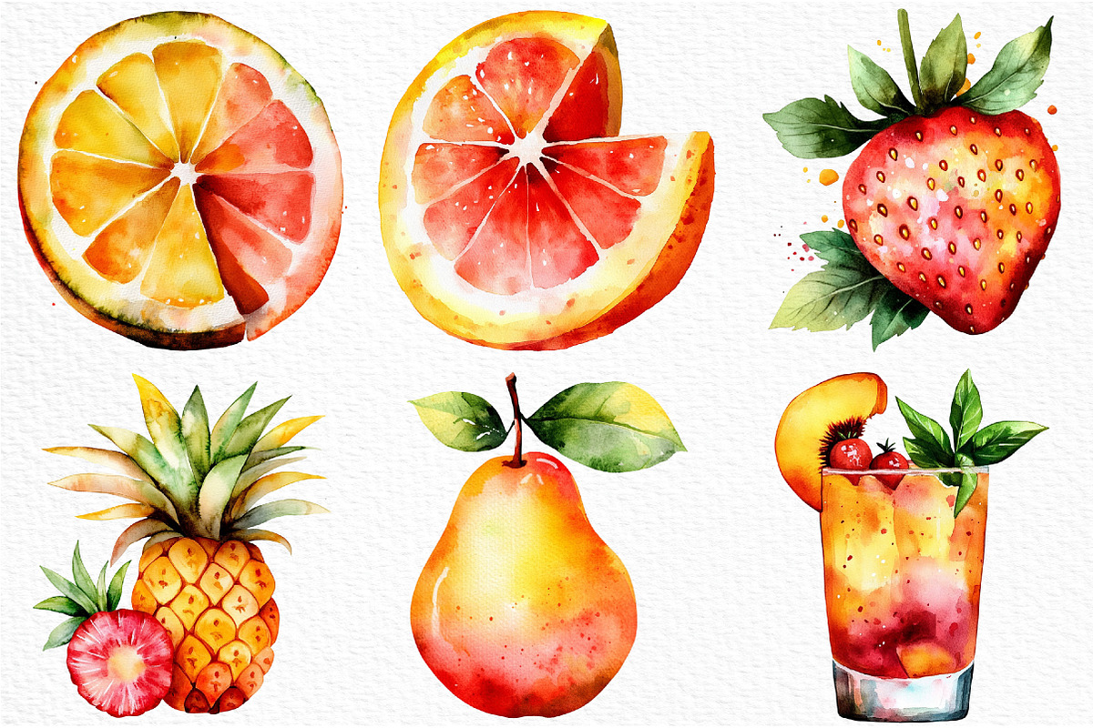 Watercolor Fruits Cocktail Summer, an Illustration by Craft Nest (Photo 4 of 12)