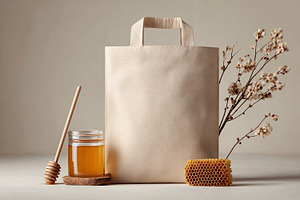 Canvas Tote Bag on Rustic Wooden Tab, a Beauty & Fashion Photo by shahsoft