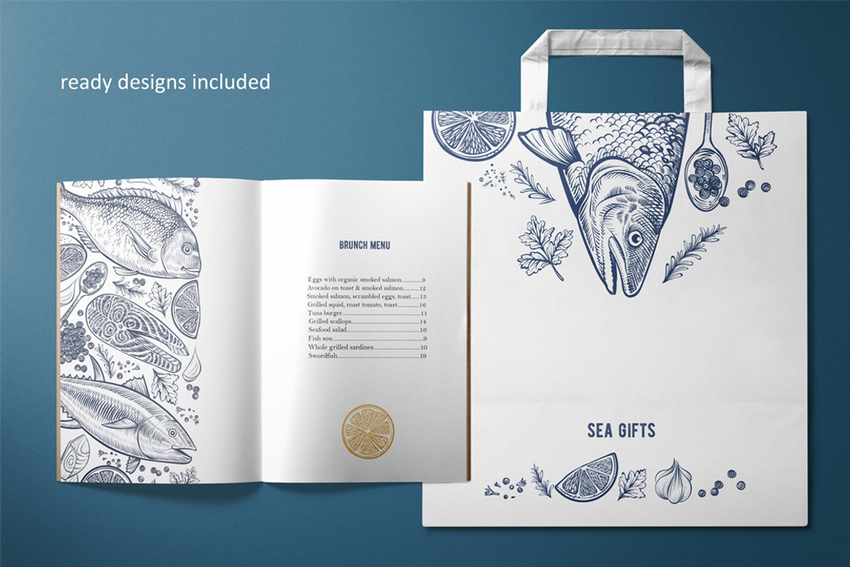 Salmon & Fish vector sketch, a Food Illustration by Aquatinta (Photo 4 of 13)