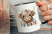 Patchwork Highland Cow PNG, a Seasonal Illustration by Designworld (Thumbnail 4 of 4)