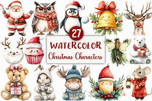 Watercolor Cute Christmas Characters, an Illustration by Craft Nest