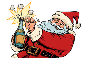 Santa Claus opens champagne, an Object Illustration by rogistok