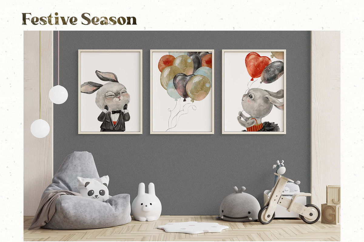Festive Season. Cute Cats & Rabbits, an Animal Illustration by Cat In Colour (Photo 15 of 16)