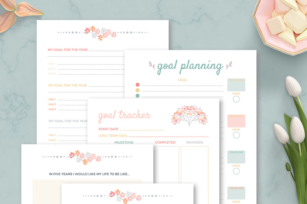 Productivity Planner, goal planning, a Templates & Theme by Wellies and Lemonade