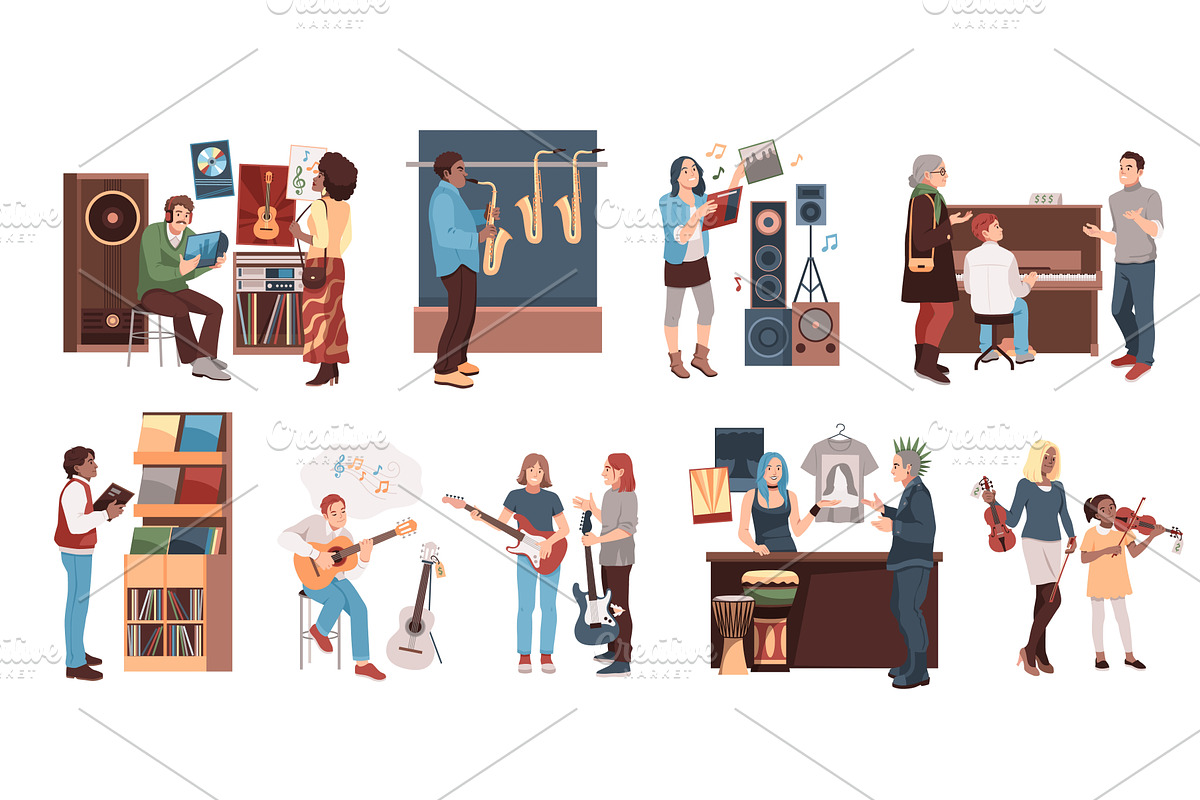 People buy musical instruments, a Person Illustration by YummyBuum