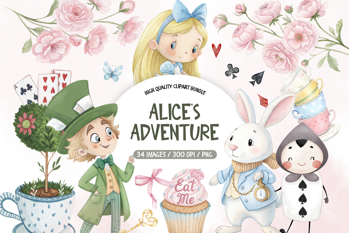 Alice In Wonderland Clipart, an Illustration by TatiMockup (Photo 1 of 5)