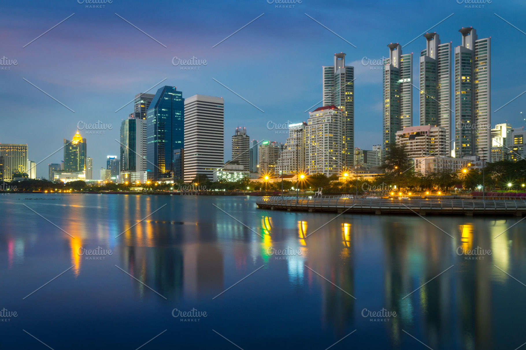 Bangkok city at sunset, an Architecture Photo by Vector beauty