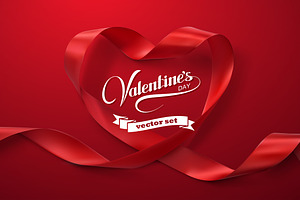 Happy Valentines Day. Ribbon Hearts.