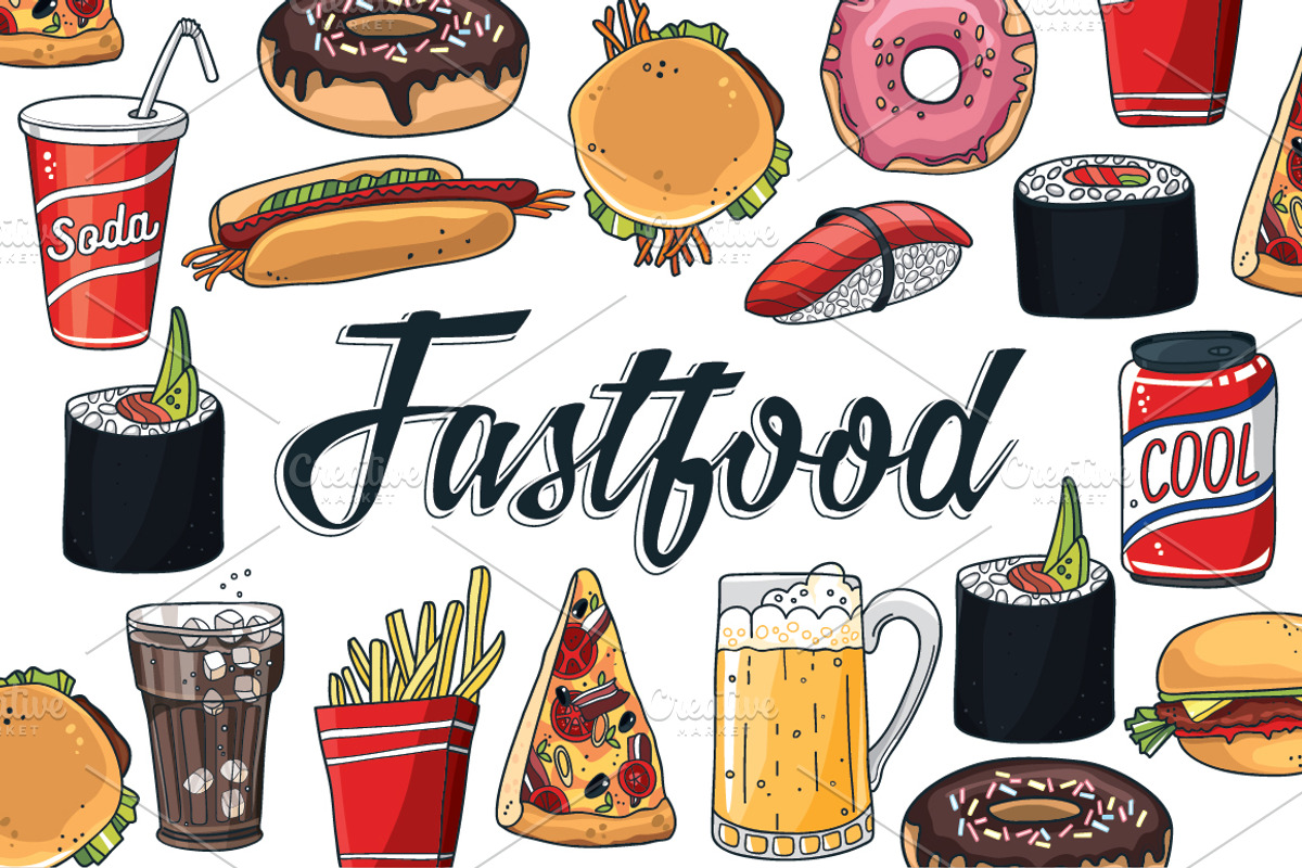 Fastfood set, a Food Illustration by YuliaBiser (Photo 1 of 4)