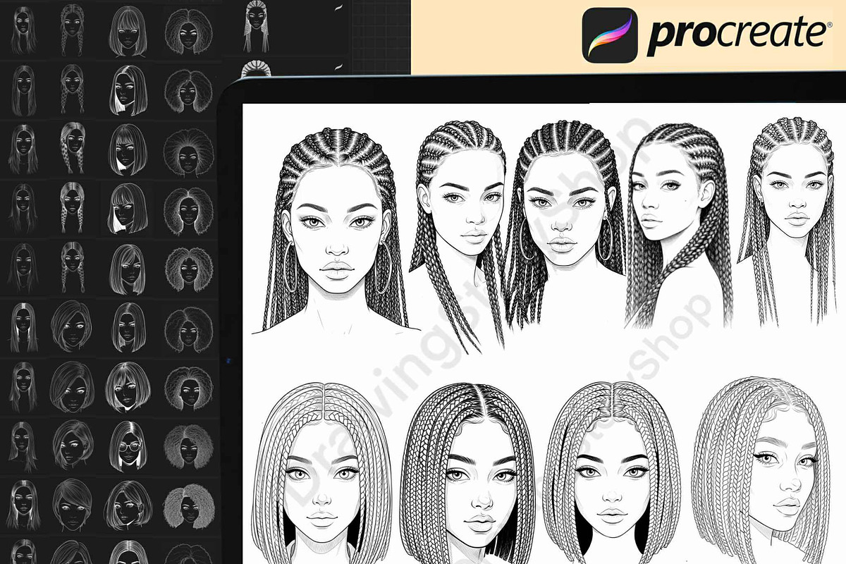 200 Procreate Woman Head Stamps, a Brush Add-On by DrawingStoryShop