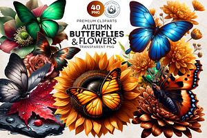 Autumn Butterfly and Flower Cliparts, an Animal Illustration by ThatsDesignArt