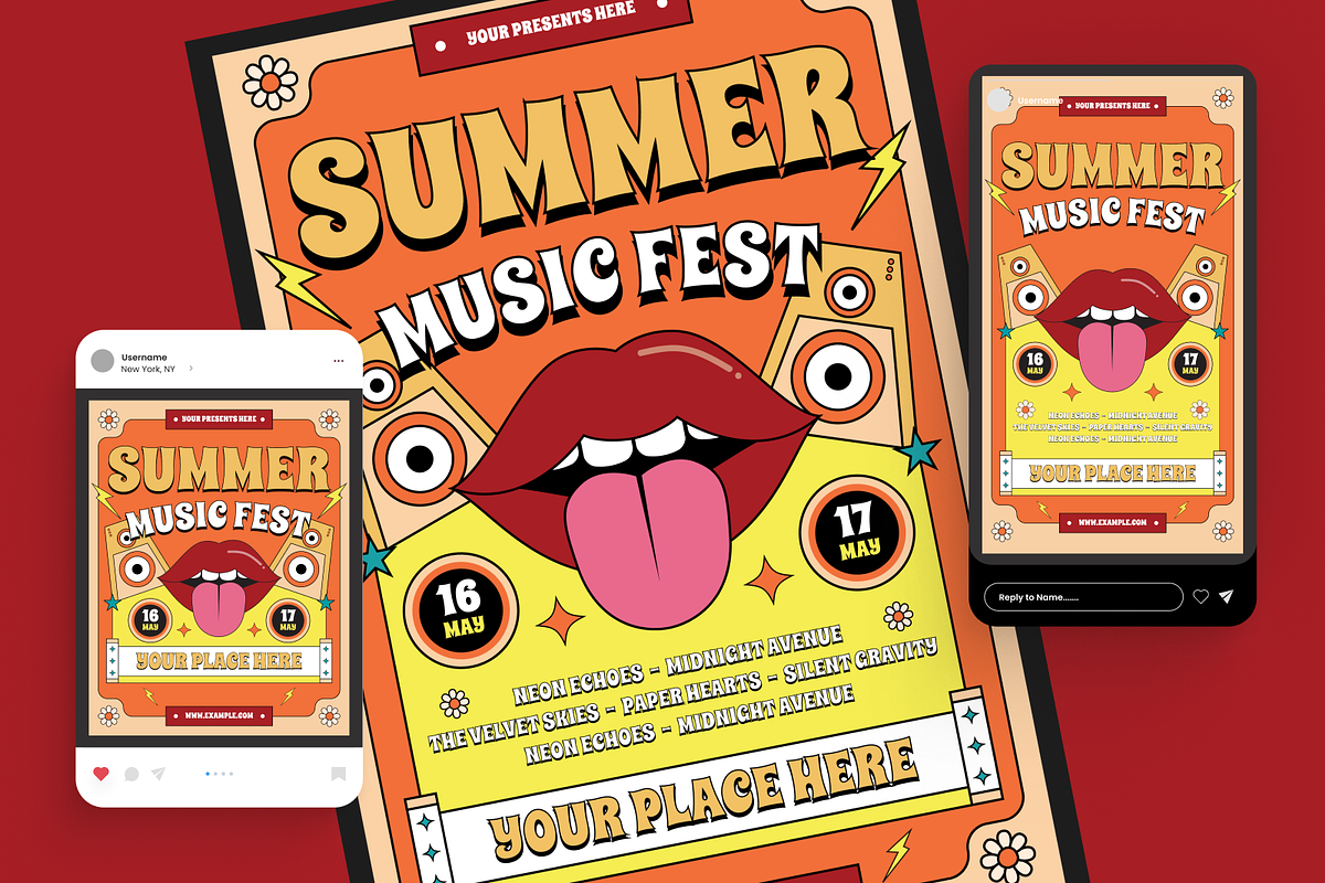 Psychedelic Music Festival Flyer Set, a Flyer Template by Annora Studio (Photo 2 of 6)