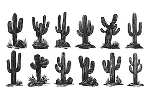 Desert Cacti Linocut Vector Isolated, an Object Illustration by LadadikArt