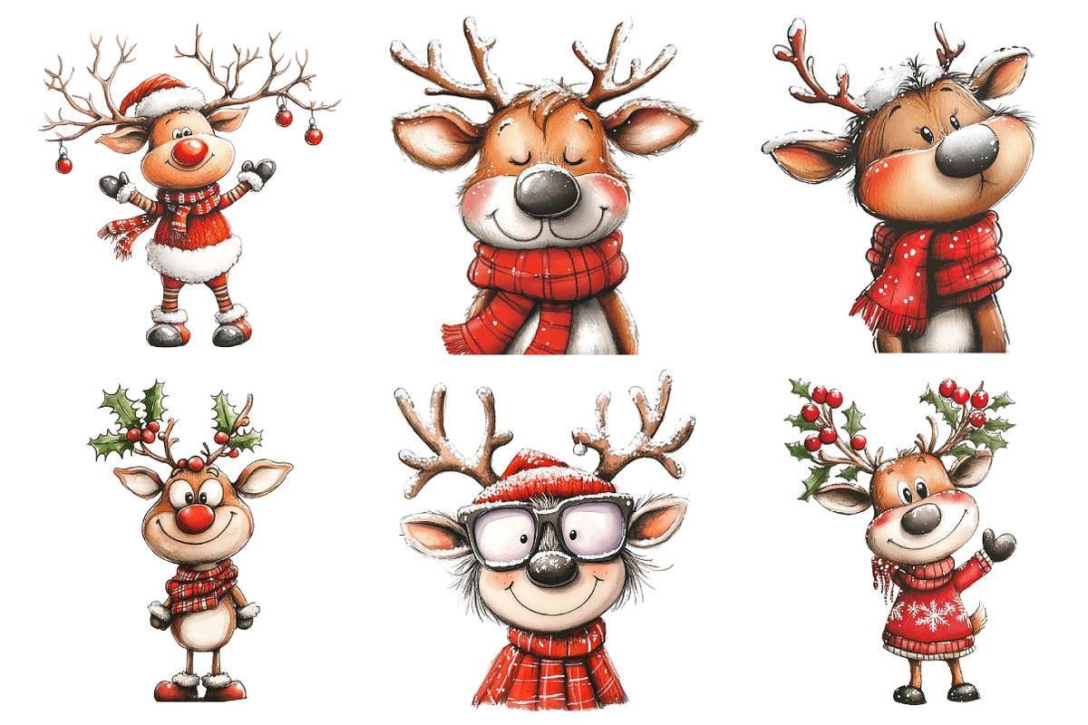 Quirky Funny Christmas Reindeer Clip, an Illustration by Daily.Designs (Photo 3 of 5)