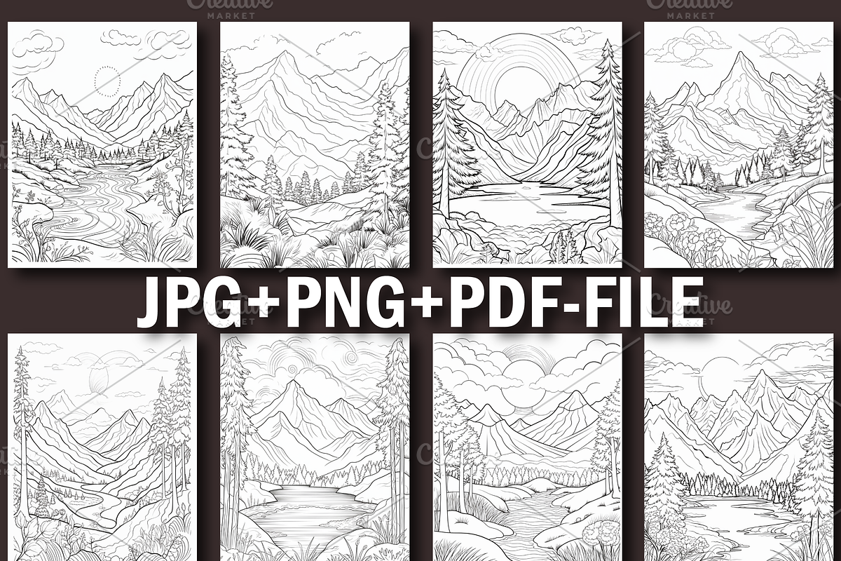 100 Mountain Coloring Page for Adult, a Stationery Template by Design Station (Photo 6 of 7)