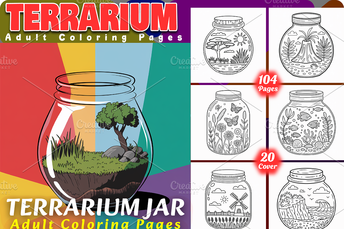 Terrarium Jar Coloring Book Pages, a Decorative Illustration by Ink Gallery (Photo 1 of 5)