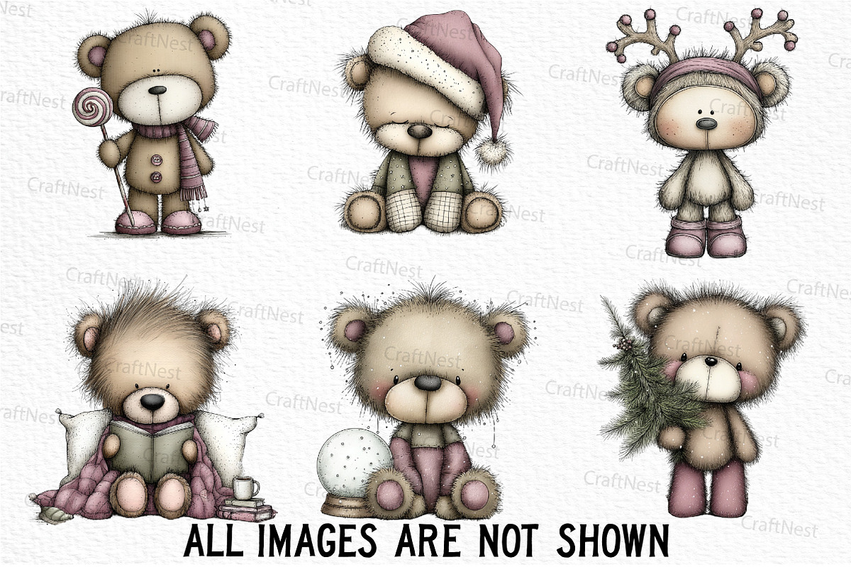 Whimsical Christmas Teddy Clipart, an Illustration by Craft Nest (Photo 3 of 6)