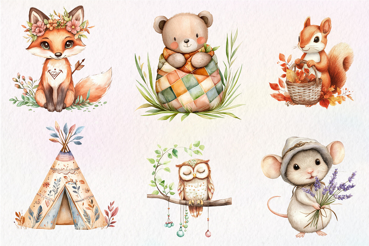Sweet Boho Woodland Creatures Animal, an Illustration by CreationArt (Photo 5 of 9)