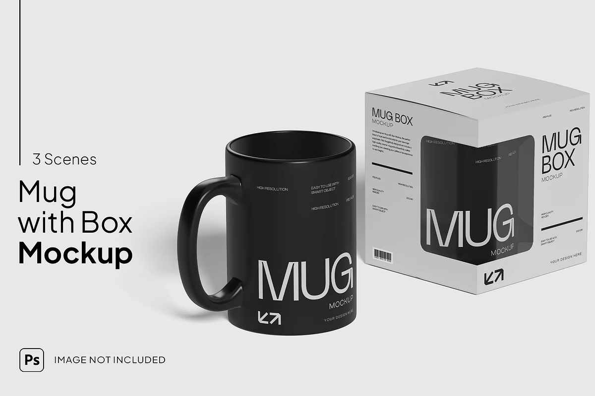 Mug and Box Packaging Mockup, a Cups & Container Mockup by graphicsauce (Photo 1 of 4)