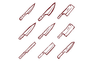 Set of nine kitchen knives vector, an Icon by idimair