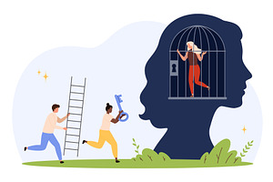Unlocking Mind Cage Mental Health, a Person Illustration by Flashvector