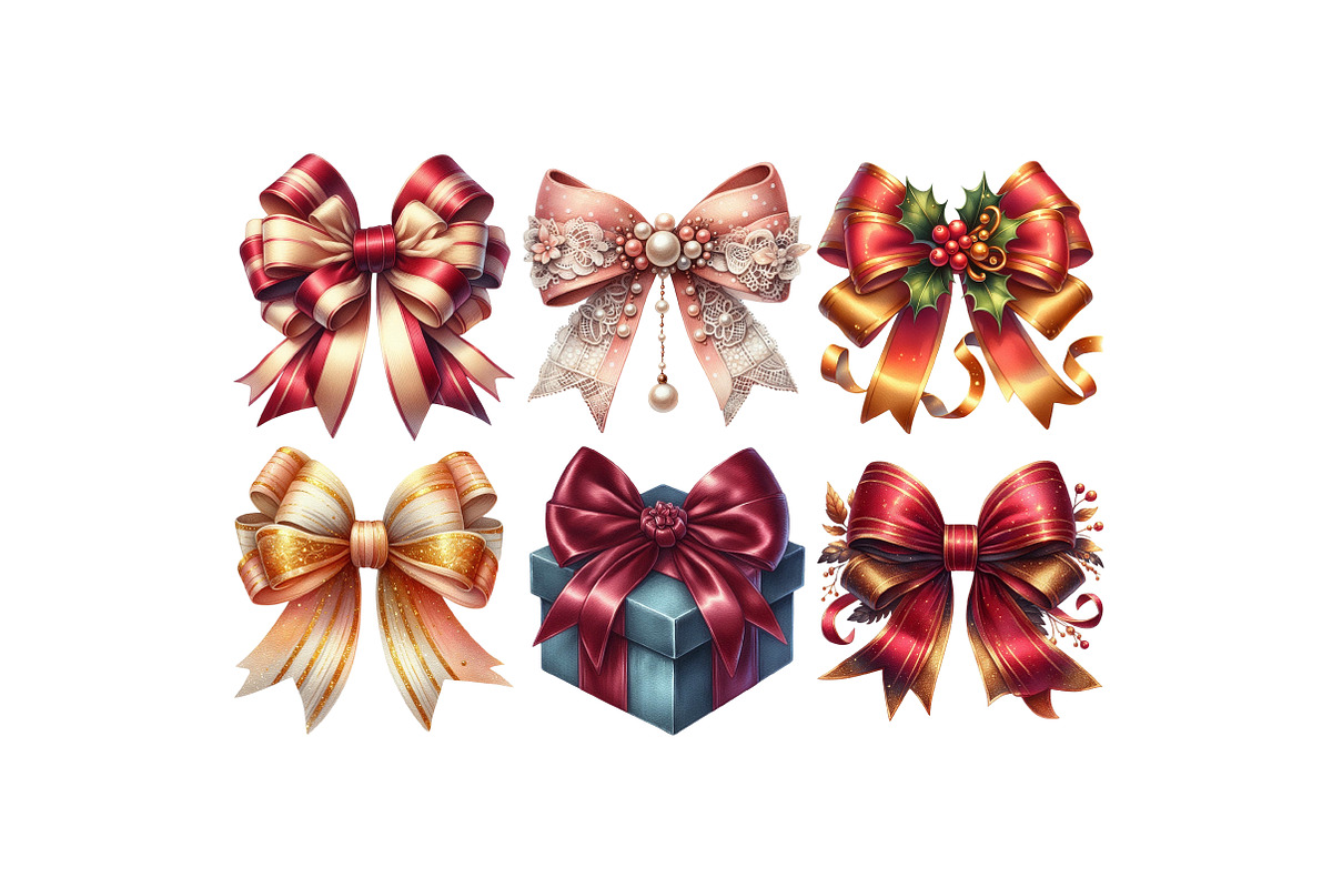 Red Coquette Christmas Bow Bundle, an Illustration by Pixels.Craft (Photo 5 of 6)