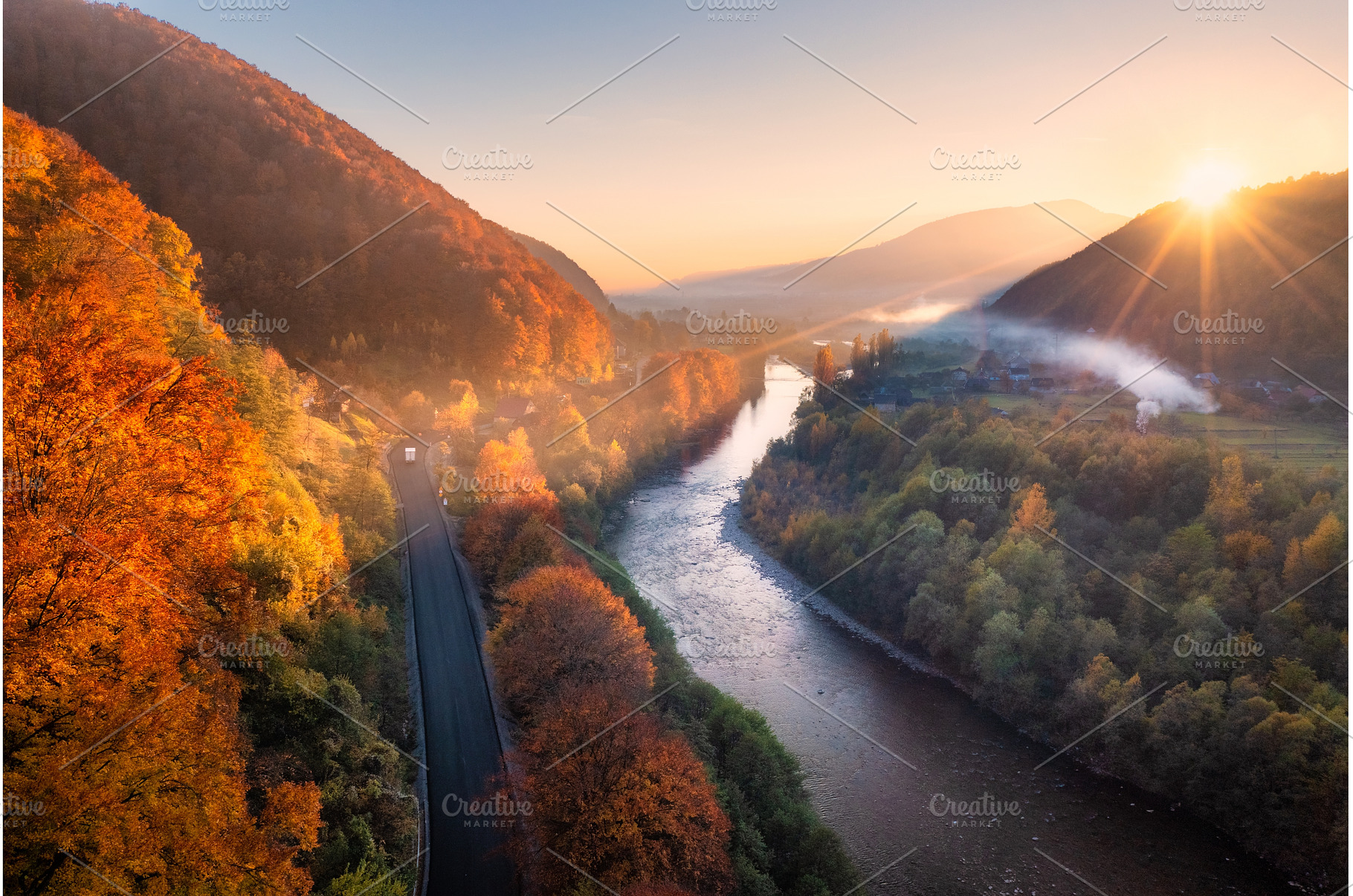 Beautiful sunset in mountains in, a Nature Photo by den-belitsky
