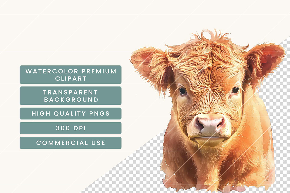 Watercolor Highland Cows Clipart, an Animal Illustration by BusyDaydesign (Photo 4 of 8)