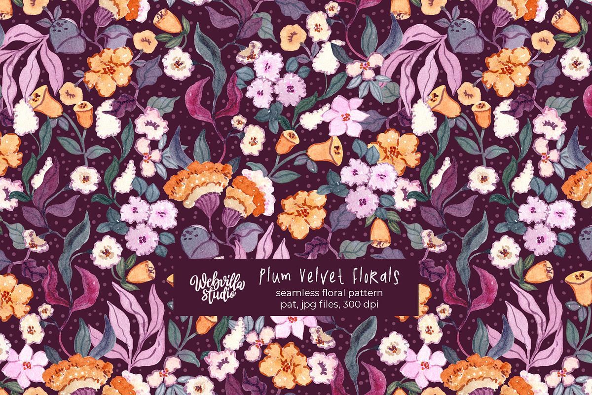 Plum Velvet Floral Pattern, a Pattern Graphic by Webvilla Studio (Photo 1 of 7)
