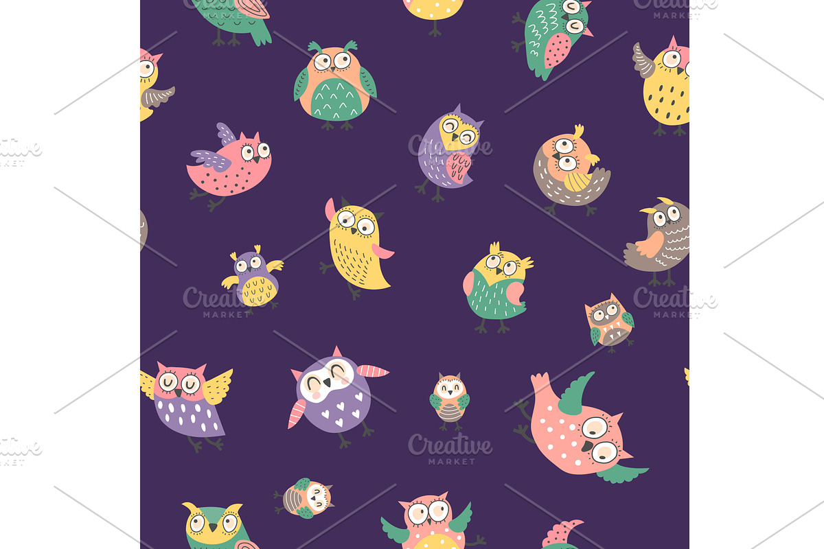 Owl pattern. seamless design, an Animal Illustration by Onyx