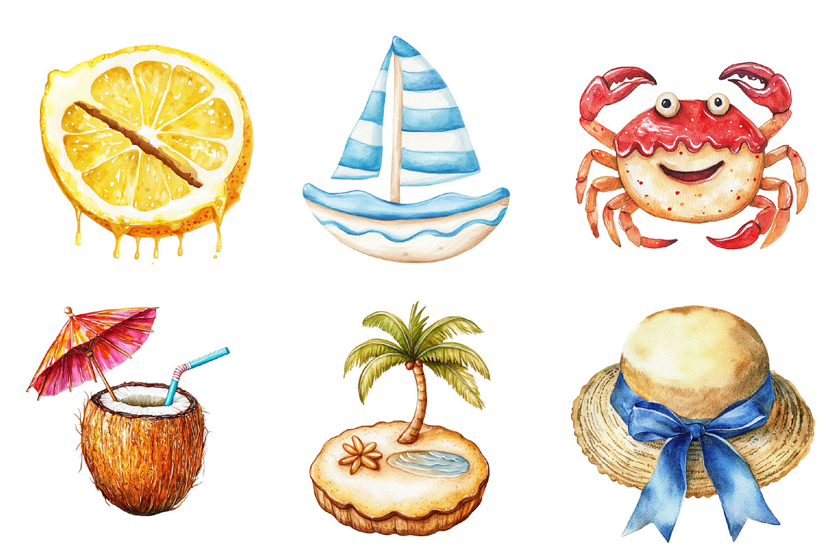 Watercolor Summer Cookies Clipart, an Illustration by SinaCreation (Photo 7 of 7)